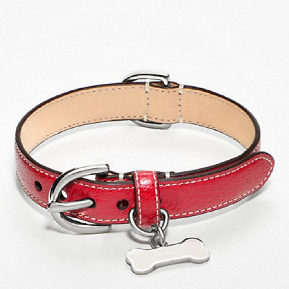 Coach Dog Collar Red/Silver w/Bone Charm Size XS Below $350 Current Retail